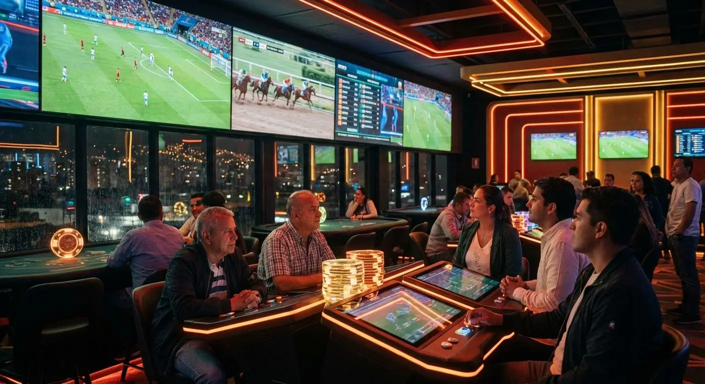 Ambiente digital de apuestas y juegos de azar, representando innovación y liderazgo en entretenimiento online en Colombia